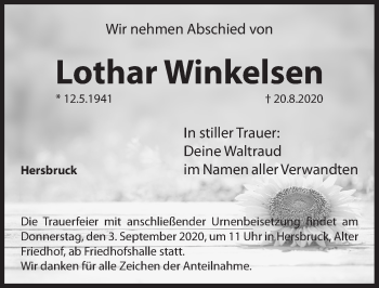 Traueranzeige von Lothar Winkelsen von Hersbrucker Zeitung