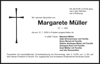 Traueranzeige von Margarete Müller von Der Bote