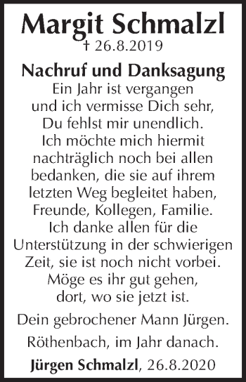 Traueranzeige von Margit Schmalzl von Pegnitz-Zeitung