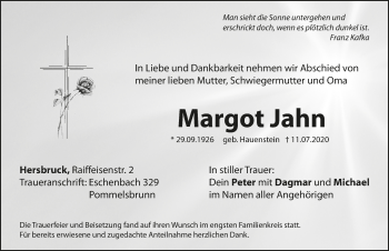 Traueranzeige von Margot Jahn von Hersbrucker Zeitung