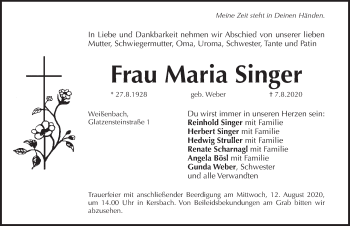 Traueranzeige von Maria Singer von Pegnitz-Zeitung