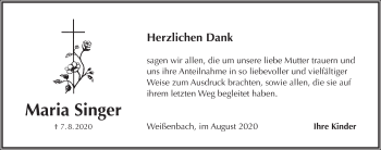 Traueranzeige von Maria Singer von Pegnitz-Zeitung