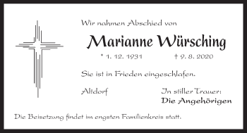 Traueranzeige von Marianne Würsching von Der Bote