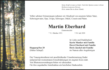 Traueranzeige von Martin Eberhard von Hersbrucker Zeitung