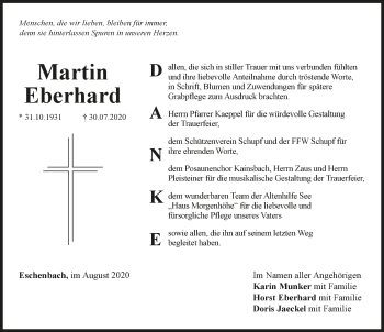 Traueranzeige von Martin Eberhard von Hersbrucker Zeitung