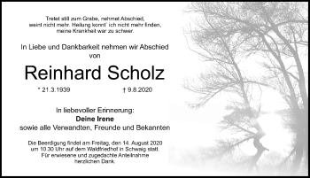 Traueranzeige von Reinhard Scholz von Pegnitz-Zeitung
