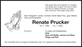 Traueranzeige von Renate Prucker von Der Bote