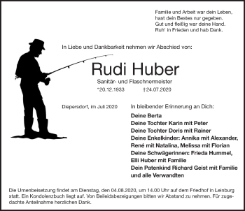 Traueranzeige von Rudi Huber von Pegnitz-Zeitung