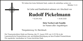 Traueranzeige von Rudolf Pickelmann von Hersbrucker Zeitung