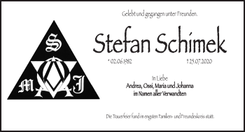 Traueranzeige von Stefan Schimek von Pegnitz-Zeitung