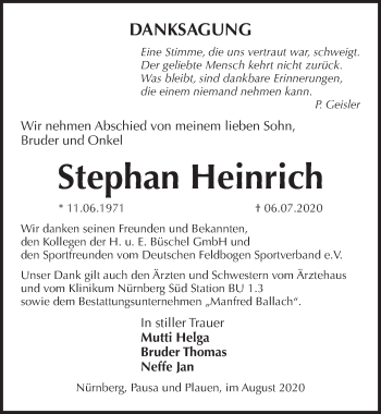 Traueranzeige von Stephan Heinrich von Pegnitz-Zeitung