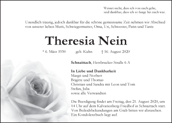 Traueranzeige von Theresia Nein von Pegnitz-Zeitung
