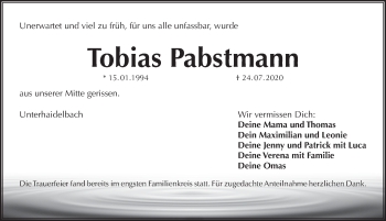 Traueranzeige von Tobias Pabstmann von Pegnitz-Zeitung