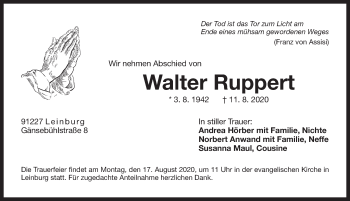 Traueranzeige von Walter Ruppert von Pegnitz-Zeitung