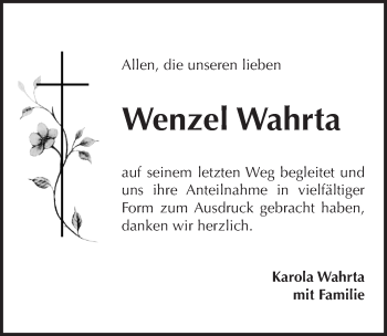 Traueranzeige von Wenzel Wahrta von Pegnitz-Zeitung