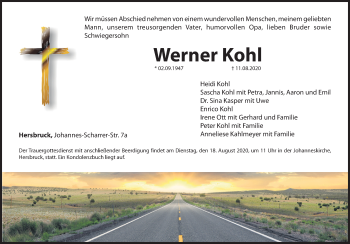 Traueranzeige von Werner Kohl von Hersbrucker Zeitung