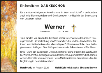 Traueranzeige von Werner Kohl von Hersbrucker Zeitung