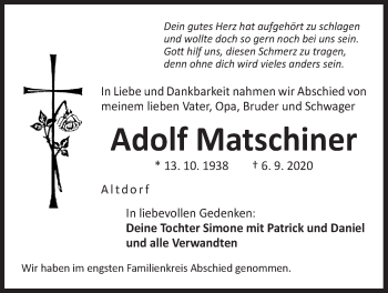 Traueranzeige von Adolf Matschiner von Der Bote
