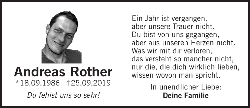  Traueranzeige für Andreas Rother vom 25.09.2020 aus Der Bote