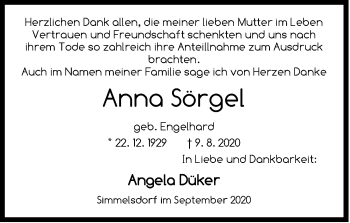 Traueranzeige von Anna Sörgel von Der Bote