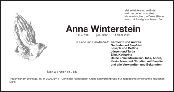 Traueranzeige von Anna Winterstein von Der Bote