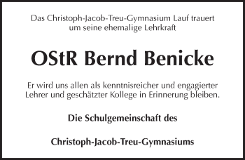 Traueranzeige von Bernd Benicke von Pegnitz-Zeitung