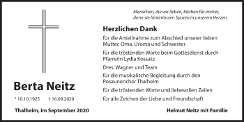 Traueranzeige von Berta Neitz von Hersbrucker Zeitung