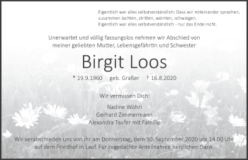 Traueranzeige von Birgit Loos von Pegnitz-Zeitung