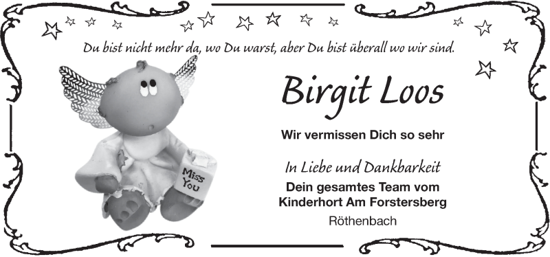  Traueranzeige für Birgit Loos vom 05.09.2020 aus Pegnitz-Zeitung