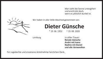 Traueranzeige von Dieter Günsche von Der Bote