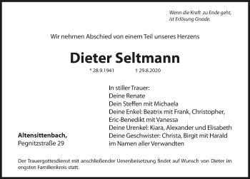 Traueranzeige von Dieter Seltmann von Hersbrucker Zeitung