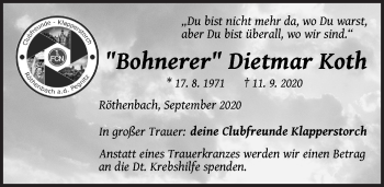 Traueranzeige von Dietmar Koth von Pegnitz-Zeitung
