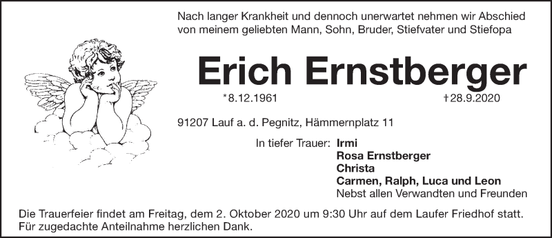  Traueranzeige für Erich Ernstberger vom 30.09.2020 aus Pegnitz-Zeitung