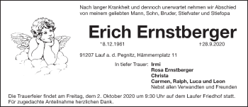 Traueranzeige von Erich Ernstberger von Pegnitz-Zeitung