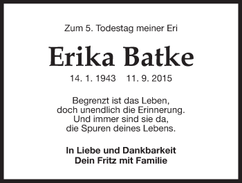 Traueranzeige von Erika Batke von Der Bote
