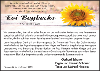 Traueranzeige von Evi Boybocks von Hersbrucker Zeitung