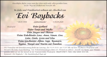 Traueranzeige von Evi Boybocks von Hersbrucker Zeitung