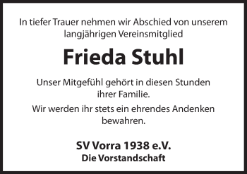 Traueranzeige von Frieda Stuhl von Hersbrucker Zeitung