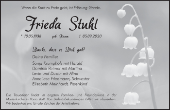 Traueranzeige von Frieda Stuhl von Hersbrucker Zeitung
