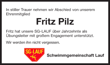 Traueranzeige von Fritz Pilz von Pegnitz-Zeitung