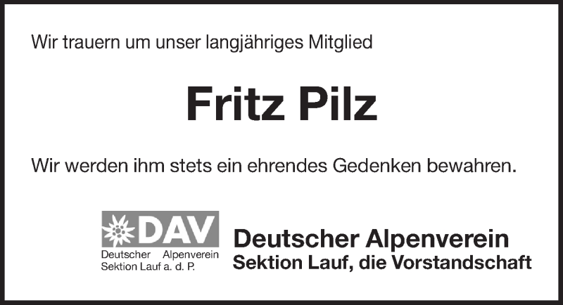  Traueranzeige für Fritz Pilz vom 10.07.2020 aus Pegnitz-Zeitung