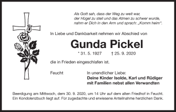 Traueranzeige von Gunda Pickel von Der Bote