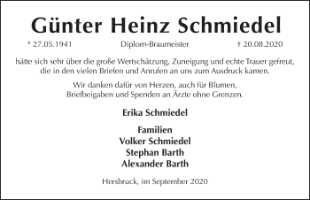 Traueranzeige von Günter Heinz Schmiedel von Hersbrucker Zeitung