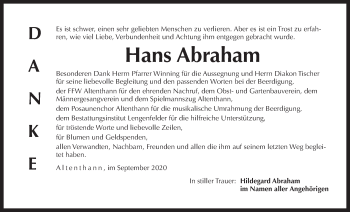 Traueranzeige von Hans Abraham von Der Bote