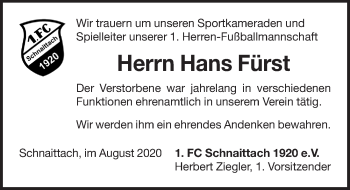 Traueranzeige von Hans Fürst von Pegnitz-Zeitung