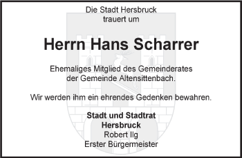 Traueranzeige von Hans Scharrer von Hersbrucker Zeitung
