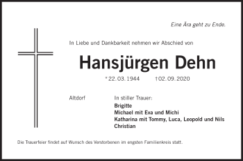 Traueranzeige von Hansjörgen Dehn von Der Bote