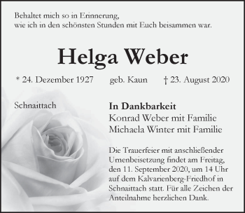 Traueranzeige von Helga Weber von Pegnitz-Zeitung