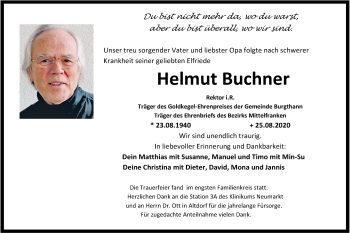 Traueranzeige von Helmut Buchner von Der Bote