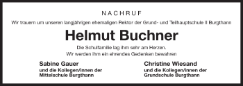 Traueranzeige von Helmut Buchner von Der Bote
